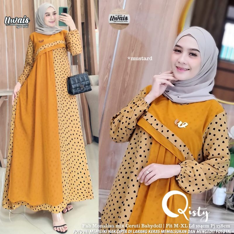 Cod Qisty Maxy Restok by UWAIS/dress muslim/gamis maxy/gamis motif/gamis polkadot/gamis kekinian/gam