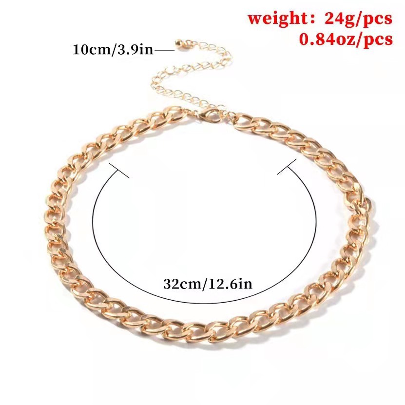 【1 Pc】Kalung Choker Retro Rantai Besar Pipih Edgy Style Chain Necklace - Kalung Rantai Tebal Yang Dipersonalisasi Retro Punk