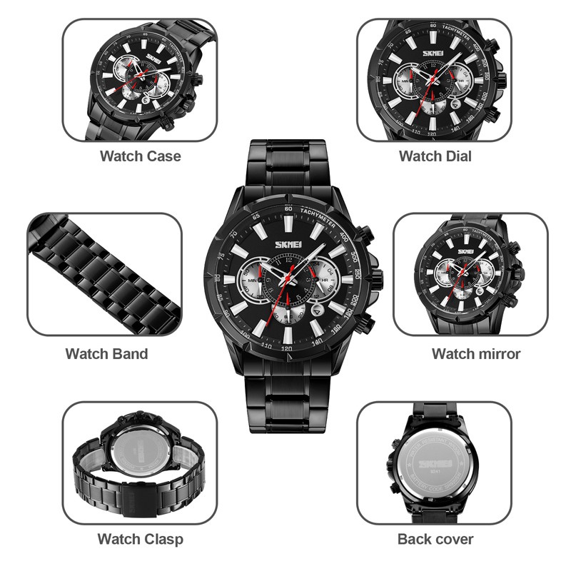 SKMEI 9241 Jam Tangan Pria Analog Chronograph Tali Stainless WATCHKITE WKOS