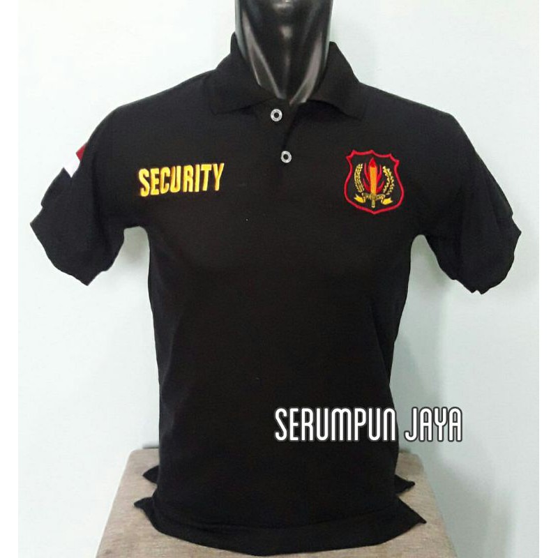 KAOS SECURITY - KAOS SECURITY LOGO KUNING LIST MERAH - KAOS KERAH SECURITY FULL BORDIR.