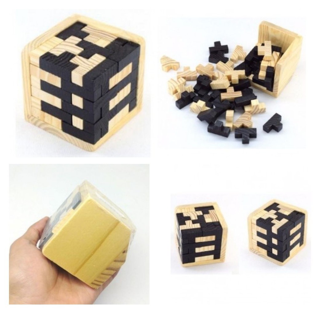 Puzzle Tetris Cube 3D Wood Mainan Kayu Edukasi 111124