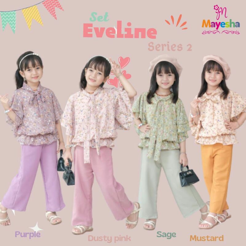 Setelan Eveline Series by Mayesha/Setelan anak Perempuan/one set anak/Baju harian anak/pakaian anak 