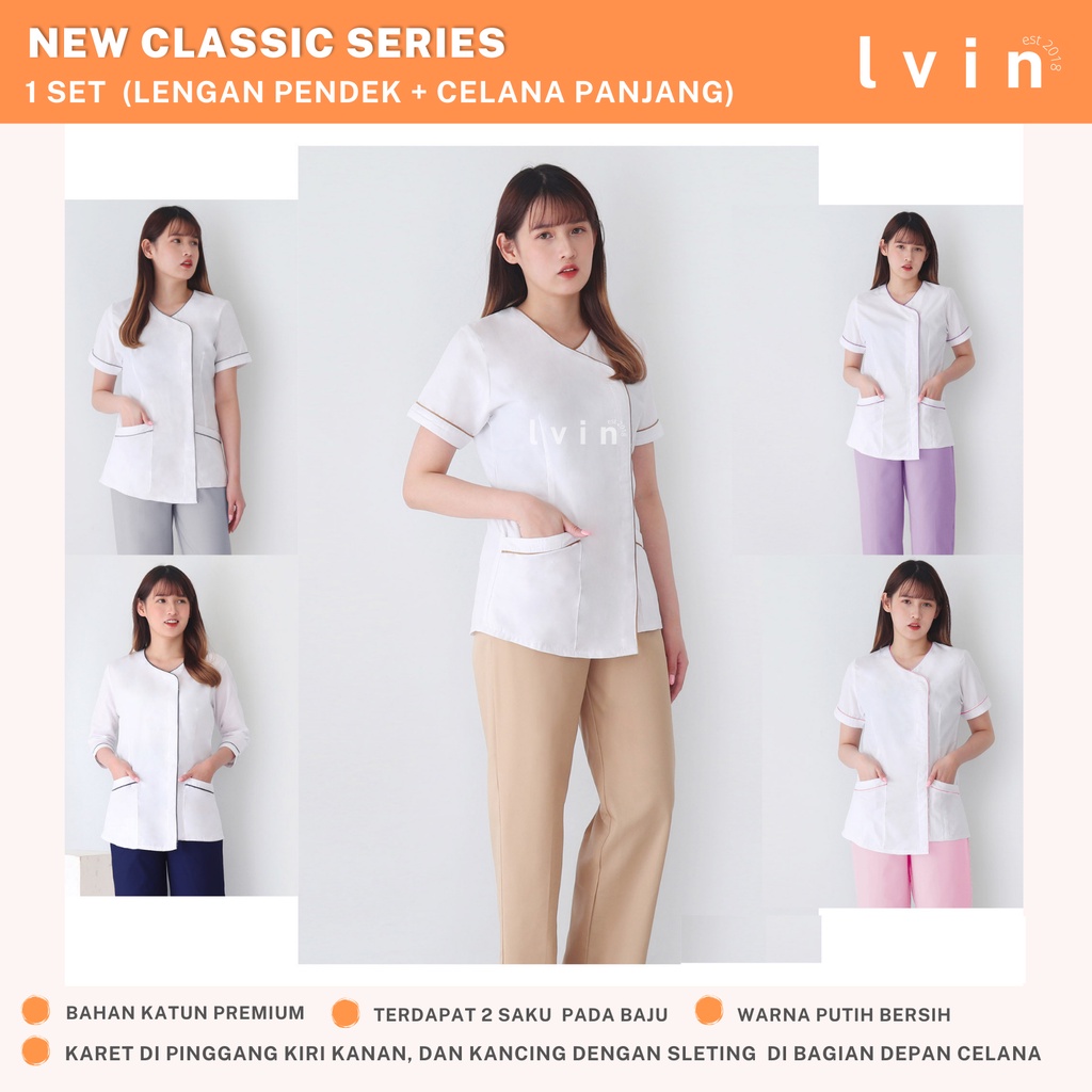 Jual Baju Seragam Suster Lvin New Classic Putih Seragam Suster Lengan Pendek Seragam Klinik 