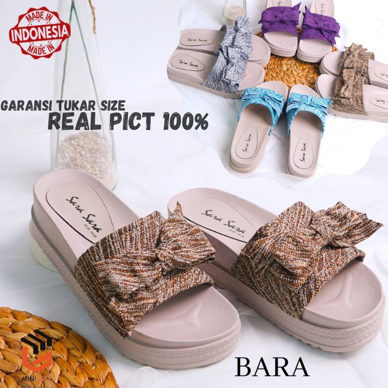 Sara Sara BARA Sandal Slop Wanita Casual Sendal Slop Cewek Wedges Tinggi 5 Cm Bahan Canvas Kekinian