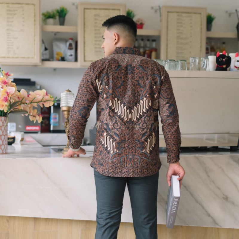 kemeja batik pria lengan panjang full puring slimfit