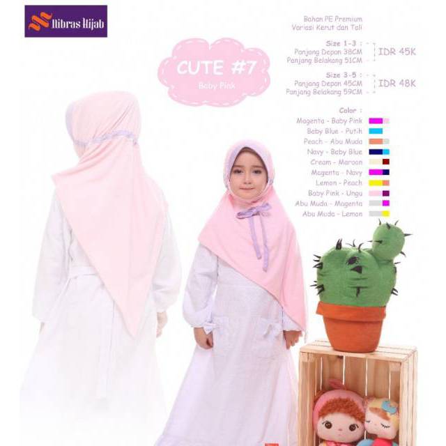 Cute 7 Nibras Hijab Baby Pink Ungu Peach Abu Muda Navy Blue Magenta Lemon