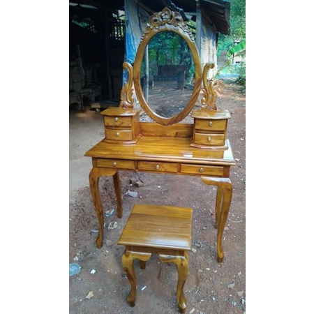 Meja Kursi Rias Minimalis Kayu Jati untuk Anak dan Dewasa Kaca model Gantung Putar