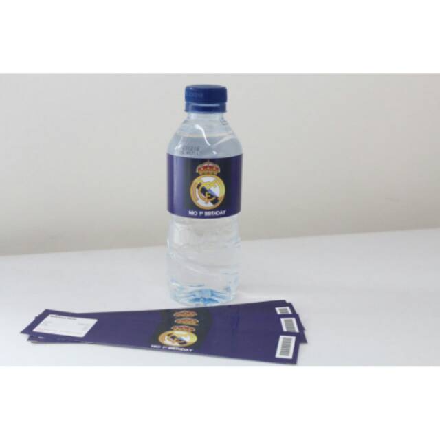Label air mineral botol 330ml karakter real madrid