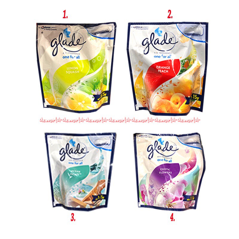 Glade Air Freshener Lemon Squash 70gr Pewangi Ruangan Gantung Wangi Orange Peach Ocean Fresh Flowers Glad One For All