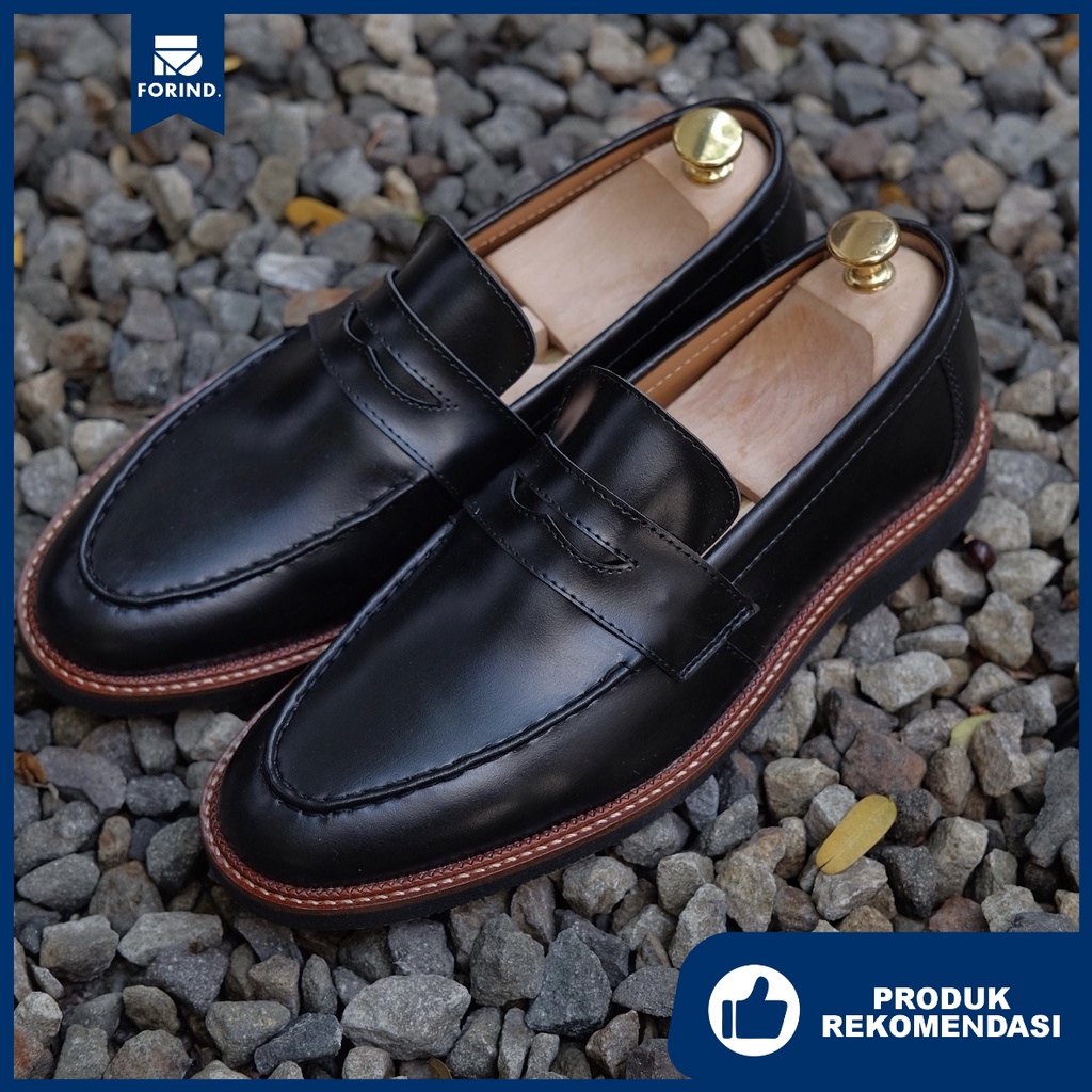 Pascal Black | Sepatu Hitam Tanpa Tali Loafers Pria Casual Kerja Formal Kantor Original Laki | FORIND Oxwalker