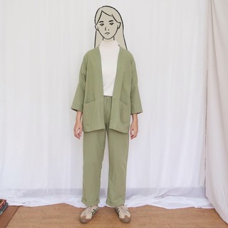 Sayuri Set in Avocado  Linen Outer and Pants by suri 