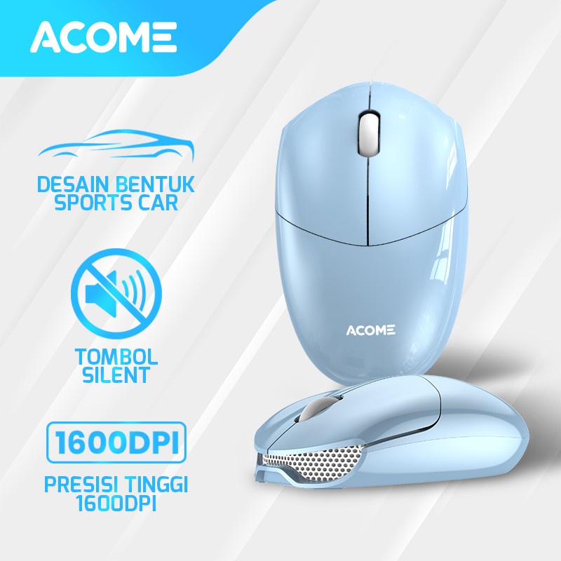 Acome Mouse Wireless Silent Click Desain Sports Car AM200 Garansi Resmi 1 Tahun