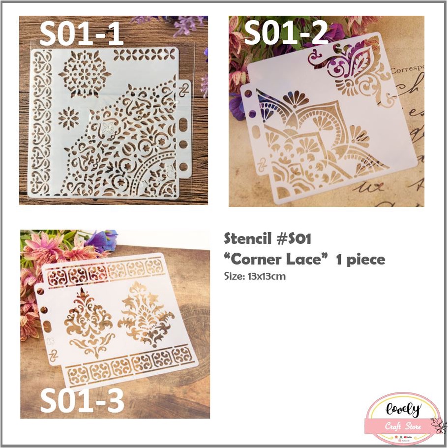 

LovelyCraftStore | plastic stencil S01 cetakan stensil lukis, craft, kue cake, scrapbook, journal, bujo - corner lace