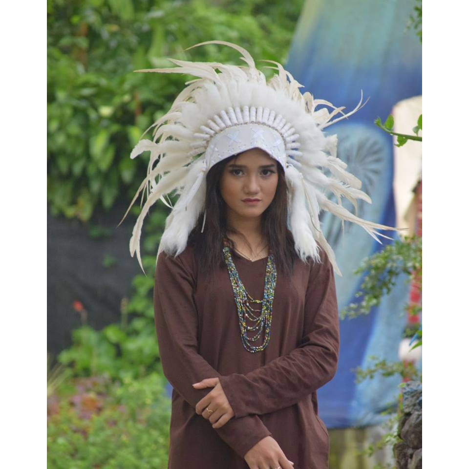 TOPI INDIAN - INDIAN HEADDRESS SMALL AYAM PUTIH FULL BILABONG