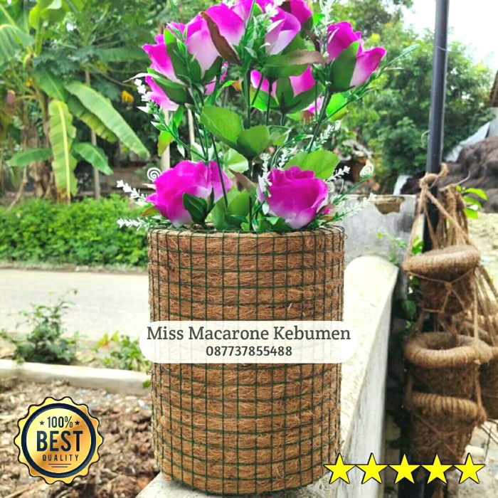 pot tabung sabut kelapa tinggi besar dekorasi taman cantik