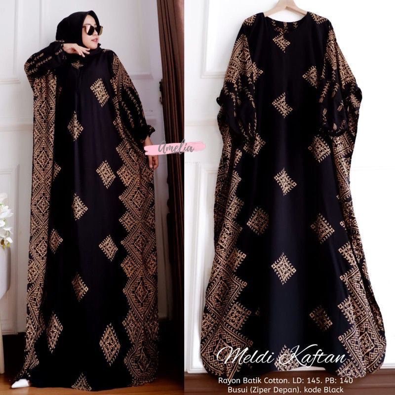 COD - Asmiranda Maxy Gamis Muslim Aurora Dress Shakila Aksen Renda Brukat Import Ld  110 Fit S - XL ( Free Bros ) Fashion Maxi Wanita Pesta Kondangan Modern Termurah Terlaris-KAFTAN MELDI HITAM
