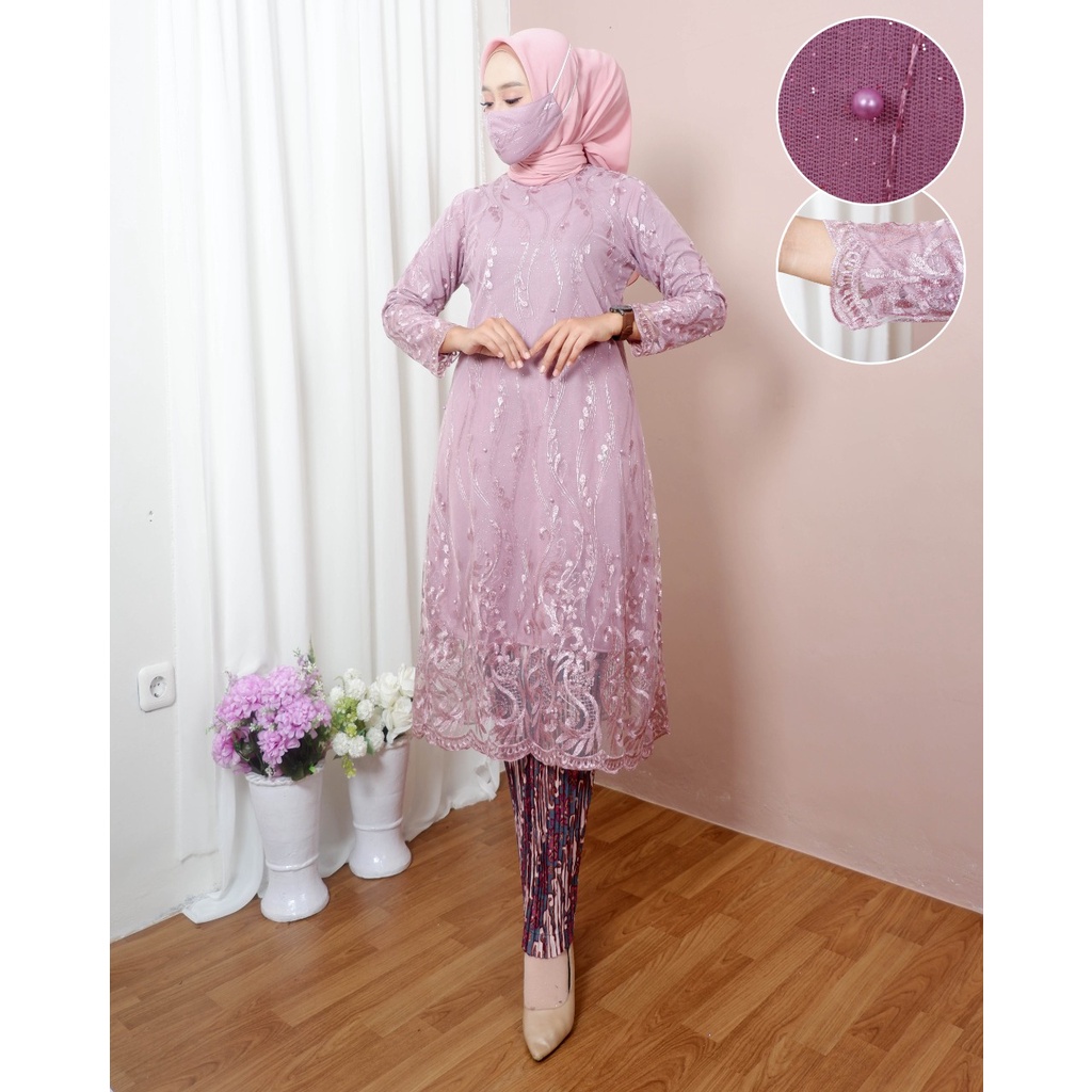 NOV&gt; SET KEBAYA TUNIK AISYAH / BAJU KEBAYA TUNIK TULLE BORDIR /KEBAYA PESTA  OUTFIT KONDANGAN CANTIK