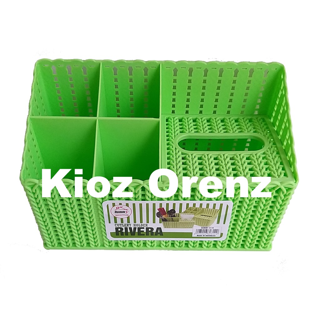 Tempat Sendok + Tissue Hommy Rivera Tempat Kosmetik Rivera Cutlery Holder Anyaman Plastik