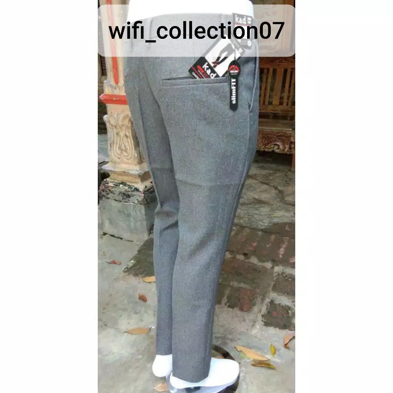 CELANA KANTOR FORMAL PRIA SLIMFIT BAHAN DASAR KAIN WOLL.-ABU MUDA
