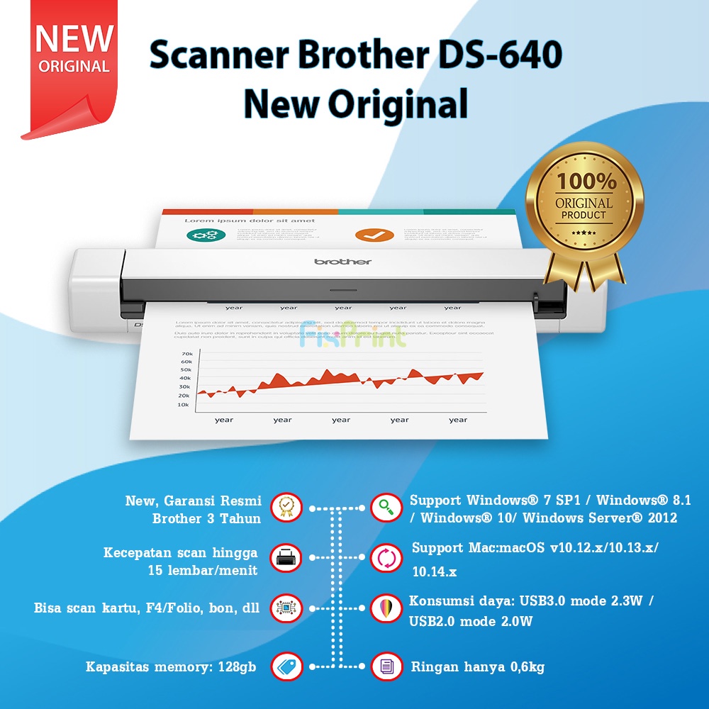 Scanner Brothr DS-640 New Original, Compact Mobile Document Scanner DS640