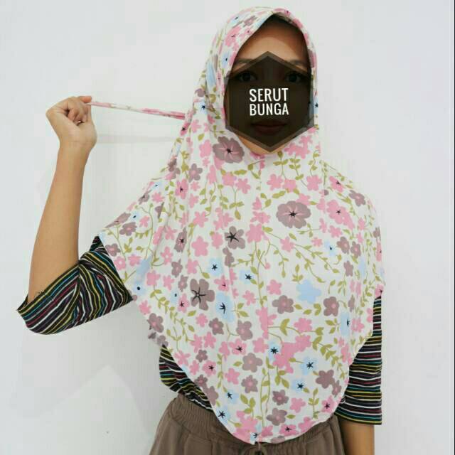 Khimar Instan Serut Jokowi Motif / Jilbab Serut Motif Bunga / Khimar Serut Jokowi Motif Bunga