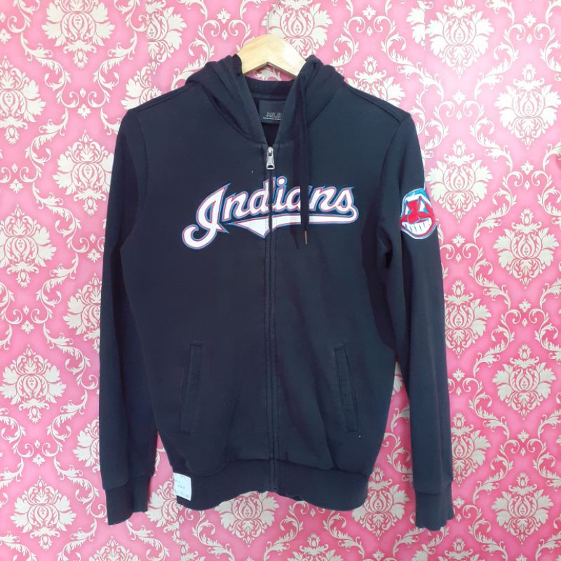 Hoodie Zipper MLB Indians hitam second original