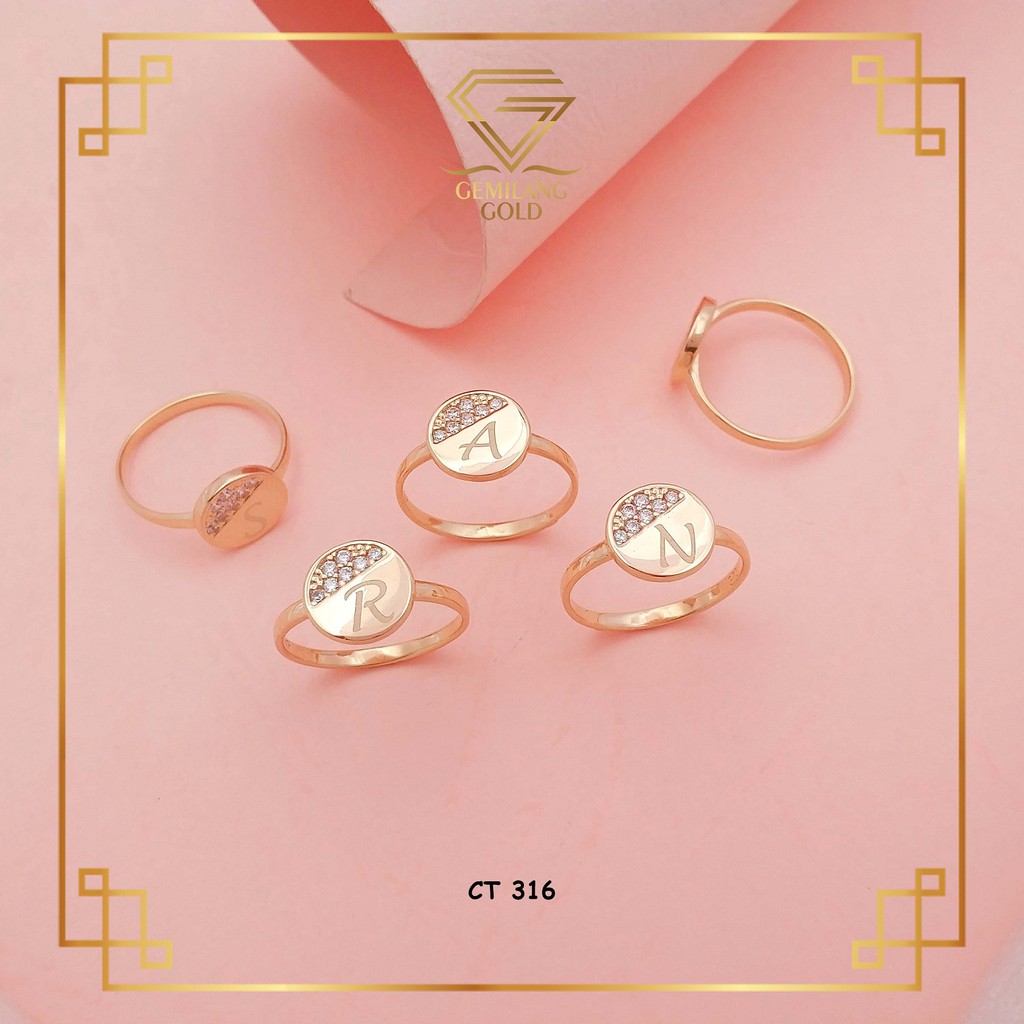 CINCIN EMAS ASLI KADAR 300 (6K) & 375 (8K) MODEL BULAT KOIN MATA CINCIN CEWEK GERIGI POLOS & INISIAL
