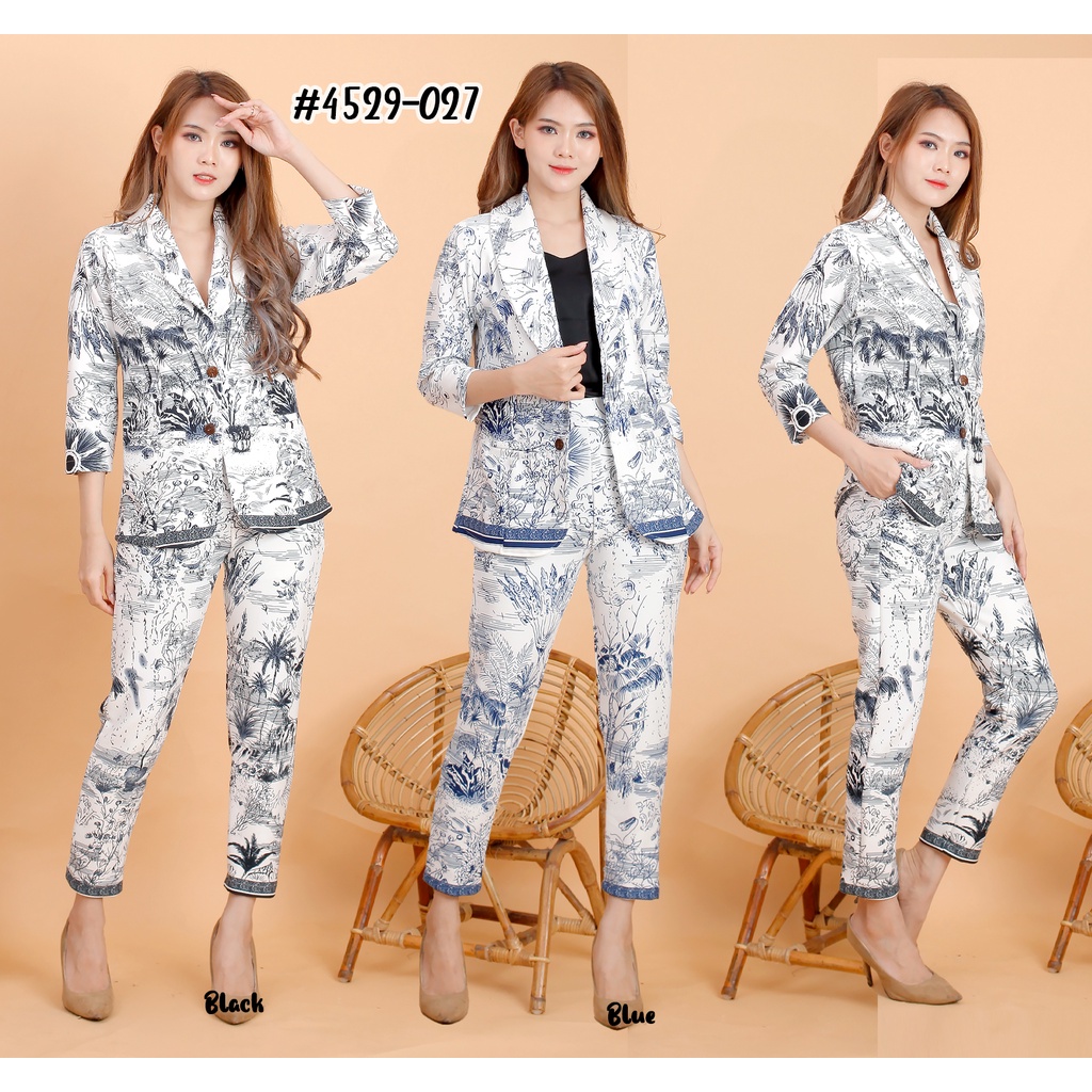 Fashion wanita #027,4934 ,Stelan blazer  celana pjg tgn 3/4 bhn scuba polos import premium #4618