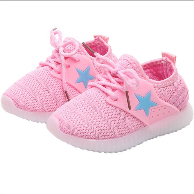 Sepatu kets olahraga anak import motif bintang LED