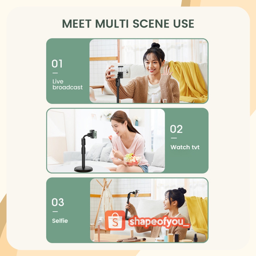 Phone Stand Holder Handphone Hape HP Standing Selfie Broadcasting Tempat HP di meja untuk Zoom Pegangan HP di Meja Putar Kuat Kokoh 360 Derajat