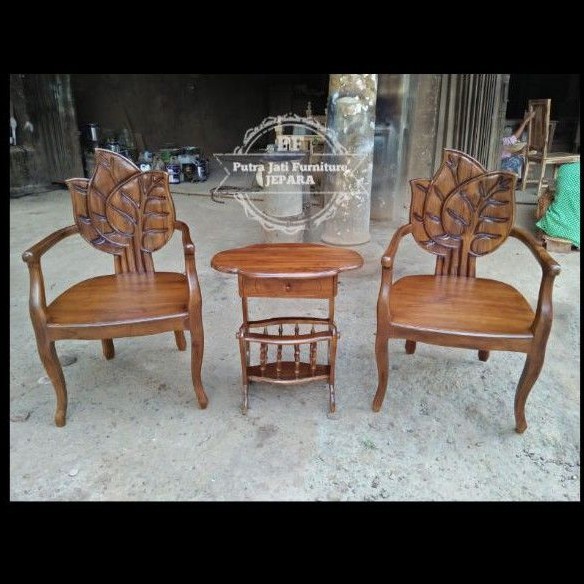 Meja kursi hias teras tamu kayu jati mebel jepara