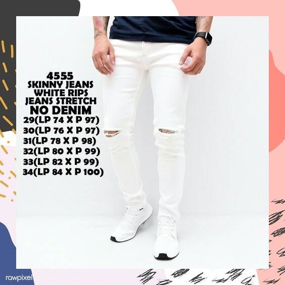 Celana Jeans Pria|Jeans White Rips|Jeans Putih Robek|Nodenim Premium