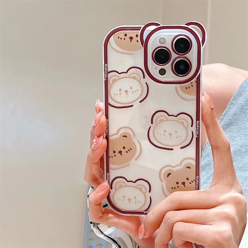 Soft Case Pelindung Lensa Bening Tahan Banting Anti Jatuh Motif Beruang Coklat Untuk iPhone 14 13 12 11 Pro Max X Xr Xs Max SE 8 7 6 6s Plus