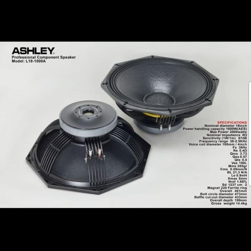 Woofer Ashley L18 1000A Speaker Component 18 inch