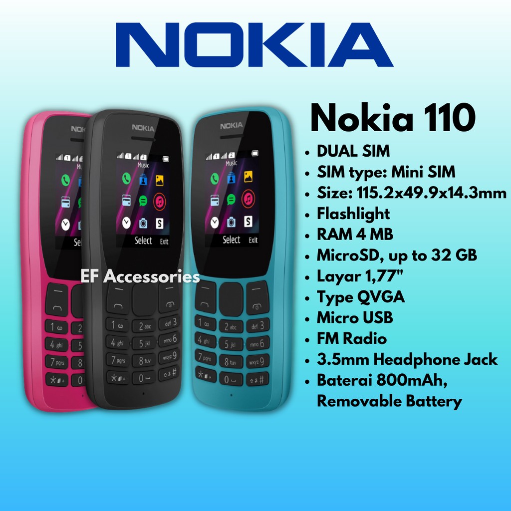 HP NOKIA 110 DUAL SIM GSM KAMERA QVGA GARANSI RESMI TAM - HANDPHONE KECIL MINI UNTUK TELEPON SENTER