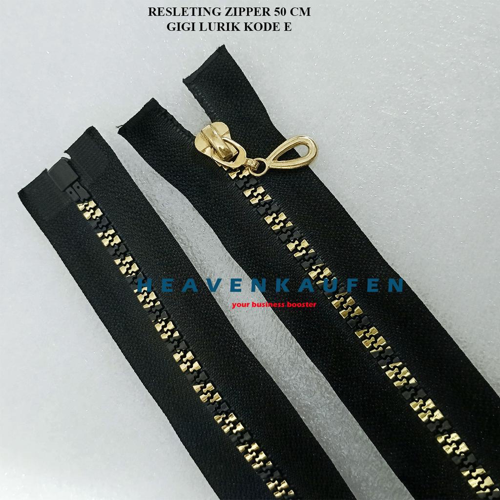 Resleting Zipper Ritsleting 50 cm Vislon Hitam Lurik Kode E Nomor 5 Set Open - End