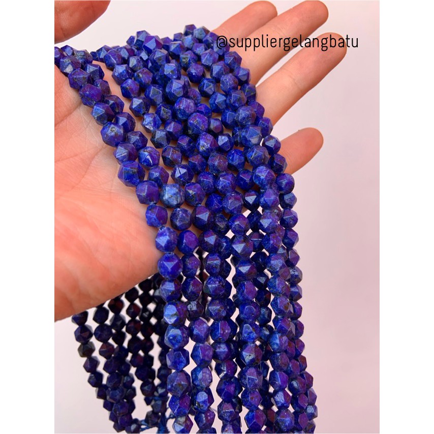 batu faceted hexagon Stone 8mm lapis lazuli biru bahan gelang kalung