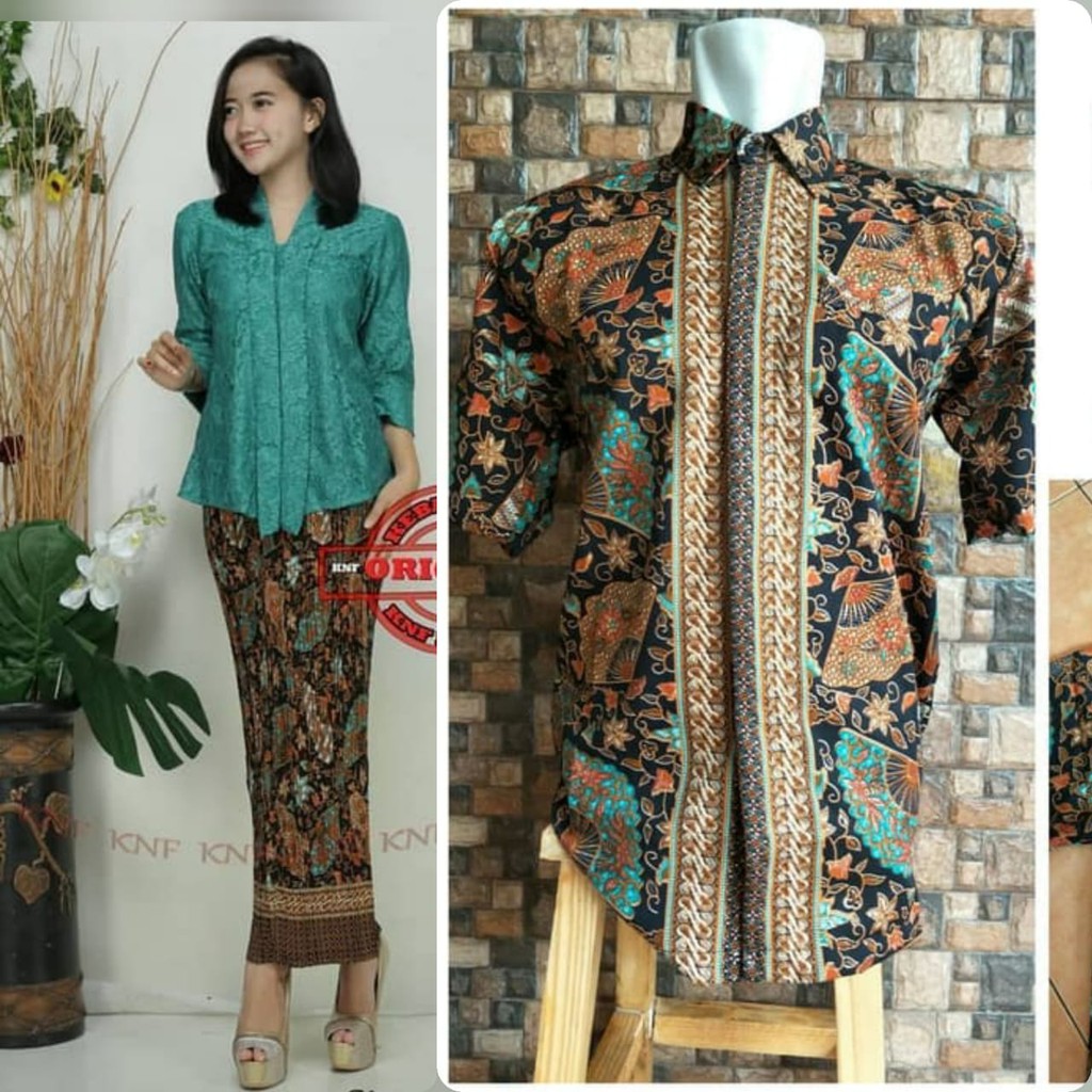 kebaya brokat floy couple hem batik lengan pendek