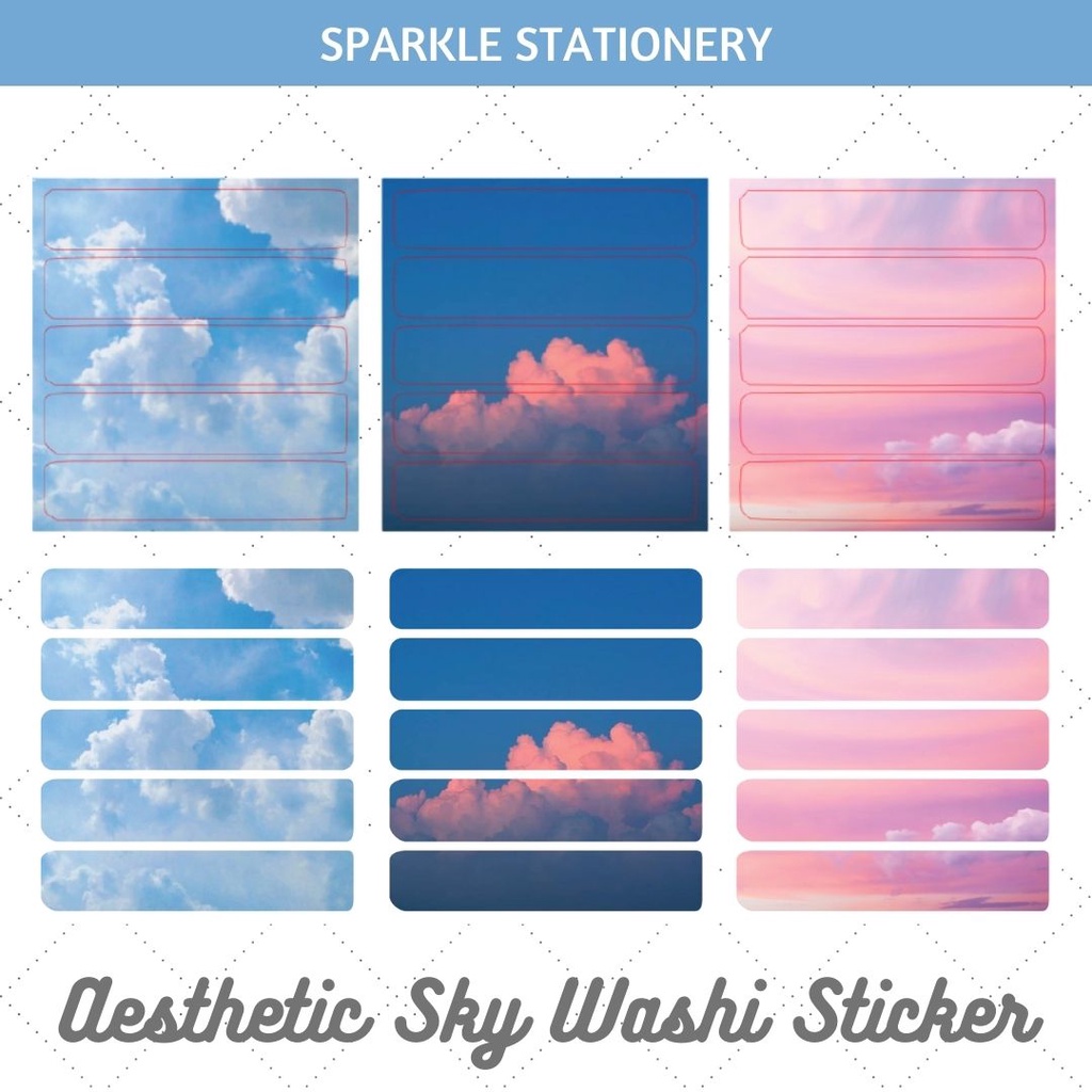 

Aesthetic Sky Washi Stripe Sticker Diary Bullet Journal Diary Cantik