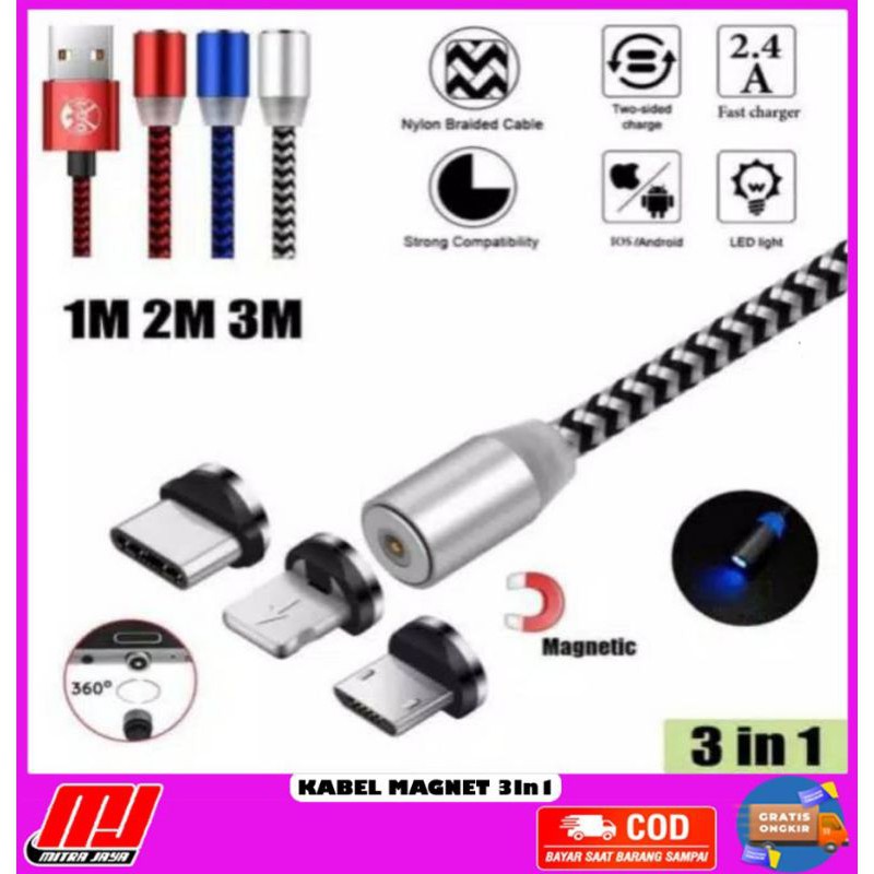 Kabel 3 in 1 Magnetic Rotary 360 2.4A Fast Charge