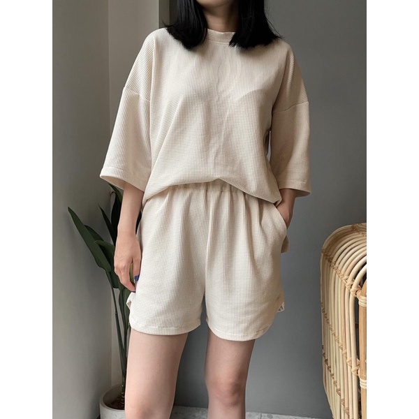 MAHIRA ONE SET || SET KNIT || KNIT WAFFLE || CELANA PENDEK