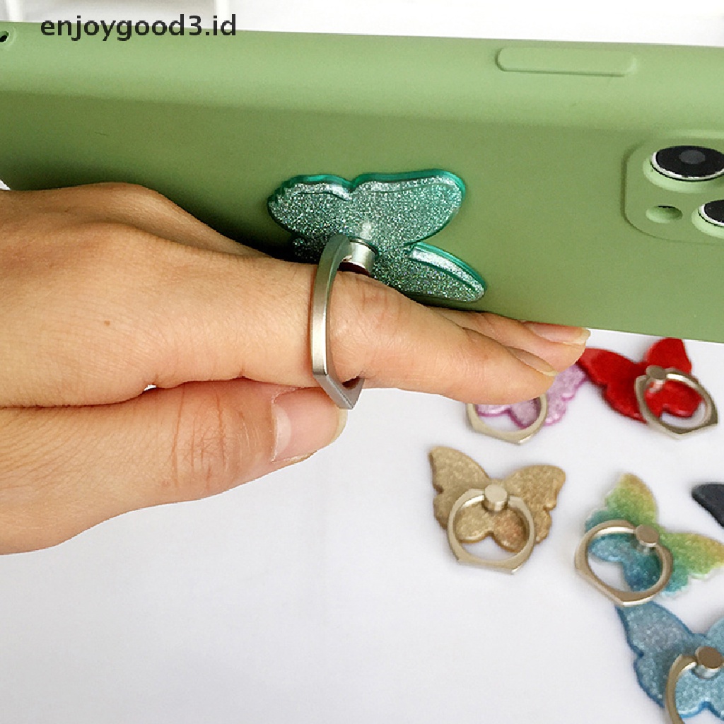 (Rready Stock) Ring Stand holder Bentuk Kupu-Kupu Aksen Glitter Rotasi 360 Derajat Untuk Handphone (ID)