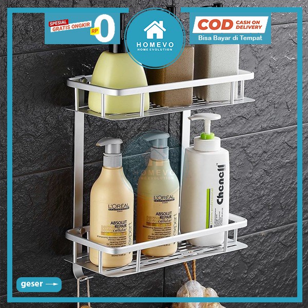 rak kamar mandi stainless 2 tingkat tempat sabun tempel dinding organizer bumbu rak dapur