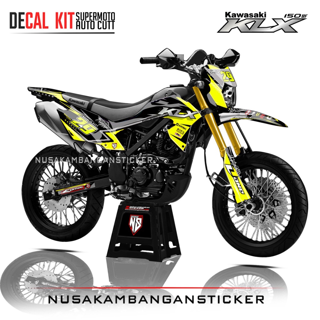 Decal Stiker Supermoto Motor Kawasaki KLX 150 BF Full Body Kuning 29 Grafis Racing Team Sticker Kit 