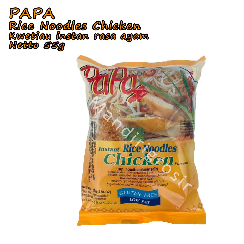 Rice Noodles Chicken *Papa * Kwetiau instan rasa ayam * 55g