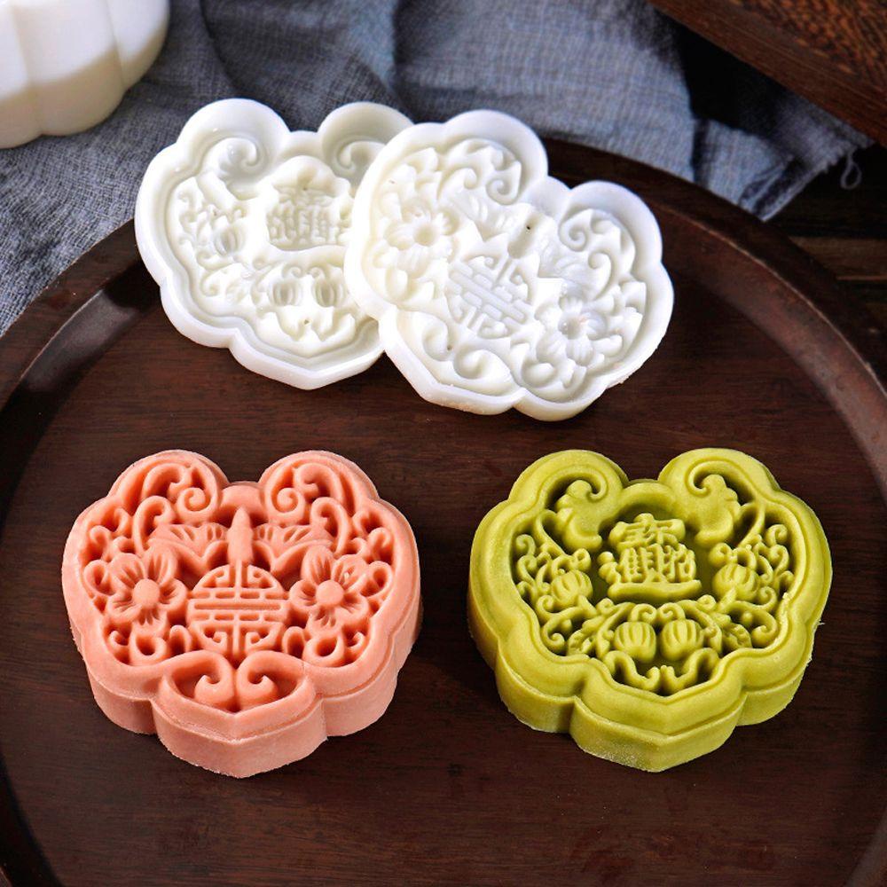 【 ELEGANT 】 Es Kulit Cetakan Mooncake 1set Plastik Tangan Ditekan Mid-Autumn Festival Moon Cake Cookie Mold Dapur Gadget Mooncake Hias Aksesoris Kue Bulan Cetakan Mooncake