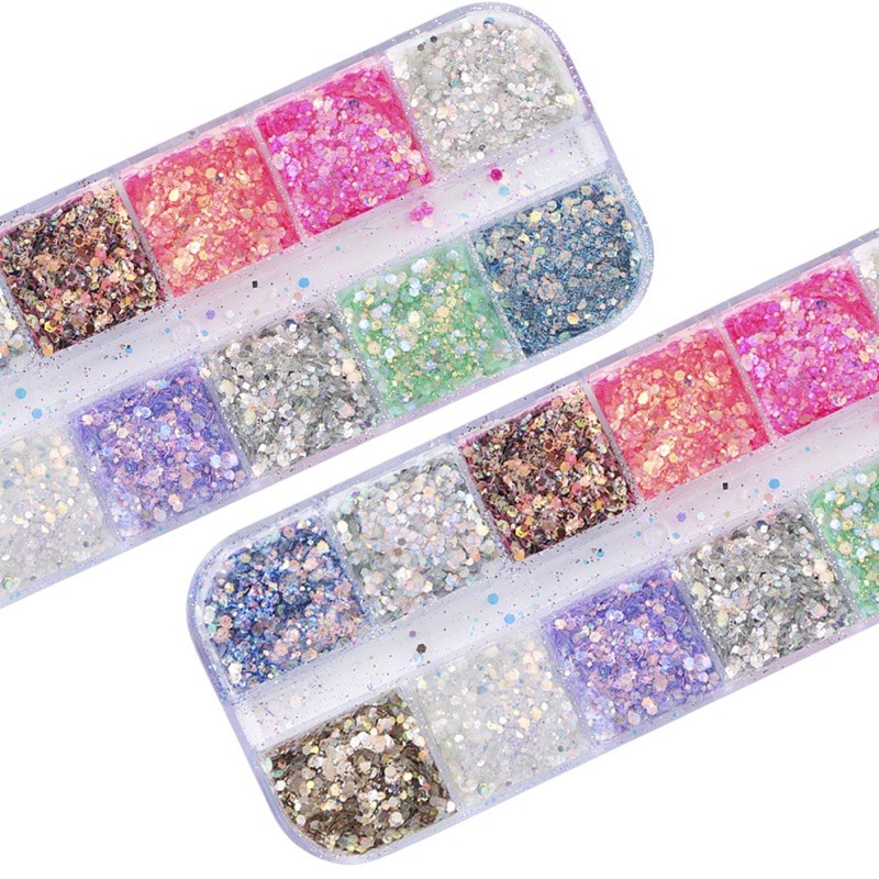 12warna Glitter mix size gliter nailart nail art swarovski acc hologram glitter pearl nail