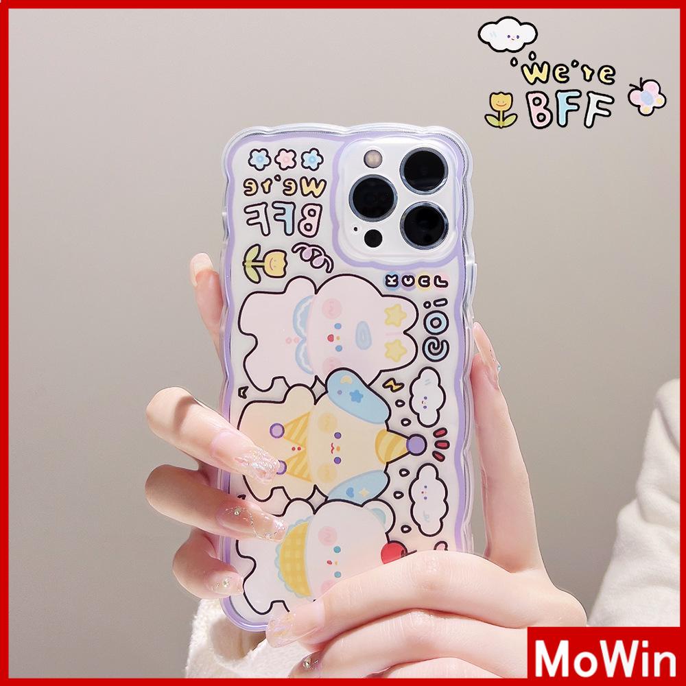 iPhone Case Silicone Soft Case Clear Case Wave Non-Slip Shockproof Camera Full Coverage Protection Purple Bear Cute For iPhone 13 Pro Max iPhone 12 Pro Max iPhone 11 iPhone 7 Plus