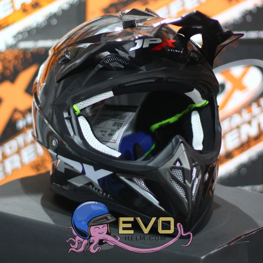 HELM JPX CROSS_SOLID - BLACK MET / SILVER + GOOGLE SNAIL (ONGKIR 2 KG) HELM JPX TERBARU