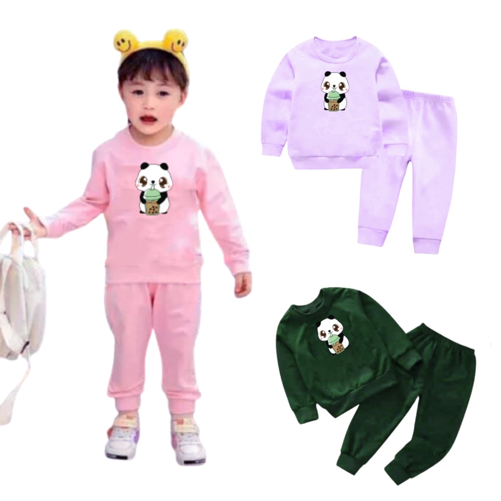 Setelan Sweater Anak Panda Boba Oblong/Set Sweater Anak